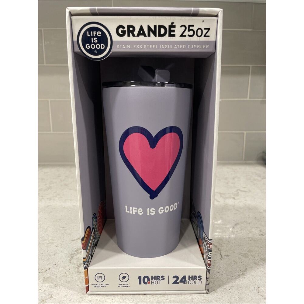 HEART Life is Good Grande 25oz Insulated Stainless Steel Tumbler Cup Lilac Boxed